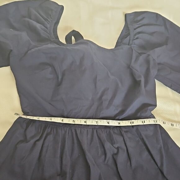 Adelyn Rae Navy BlueCotton Puff Sleeve A-line Dress - Picture 13 of 16